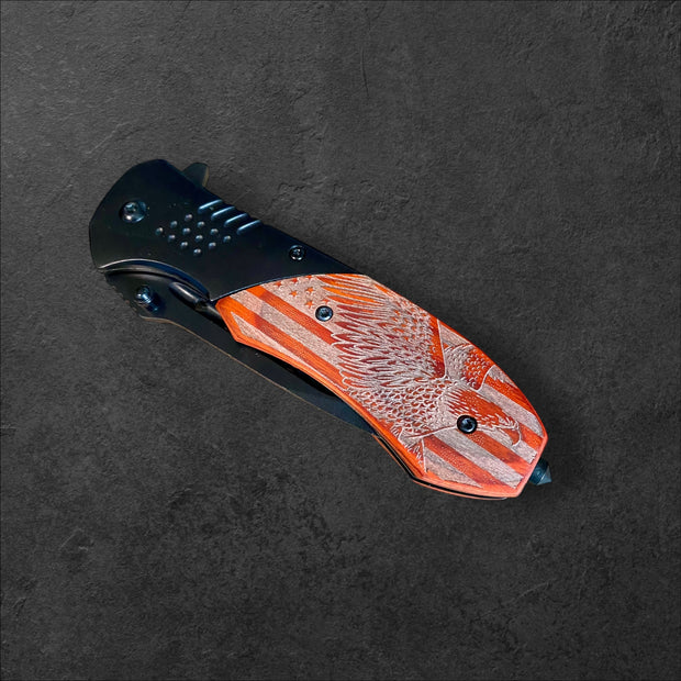 Patriotic Eagle Folding Knife – USA Flag Laser Engrave - SystemPoint Solutions