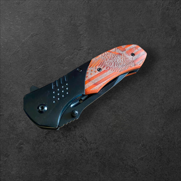 Patriotic Eagle Folding Knife – USA Flag Laser Engrave - SystemPoint Solutions