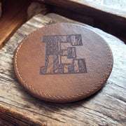 Personalized American Monogram Leather Coasters Set of 6 with Holder - SystemPoint Solutions