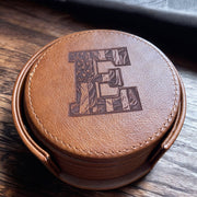 Personalized American Monogram Leather Coasters Set of 6 with Holder - SystemPoint Solutions