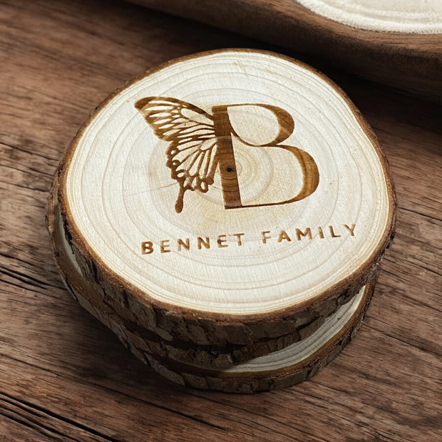 Personalized Family Name Wood Coasters - Custom Rustic Gift Set - SystemPoint Solutions