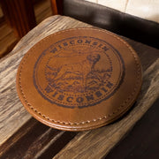 Personalized State Leather Coasters with Hunting Labrador Dog Design - SystemPoint Solutions