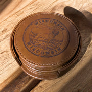 Personalized State Leather Coasters with Hunting Labrador Dog Design - SystemPoint Solutions