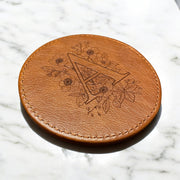 Set of 6 Leather Coasters with Holder - Custom Monogram Single Letter with Flowers, Laser Engraved Gift Set - SystemPoint Solutions