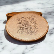 Set of 6 Leather Coasters with Holder - Custom Monogram Single Letter with Flowers, Laser Engraved Gift Set - SystemPoint Solutions