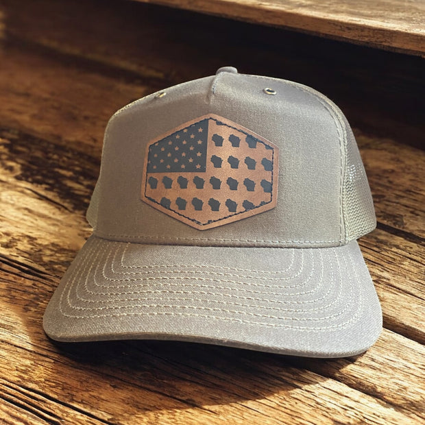 State USA Flag Leather Patch Hat – Trucker Cap USA Pride - SystemPoint Solutions