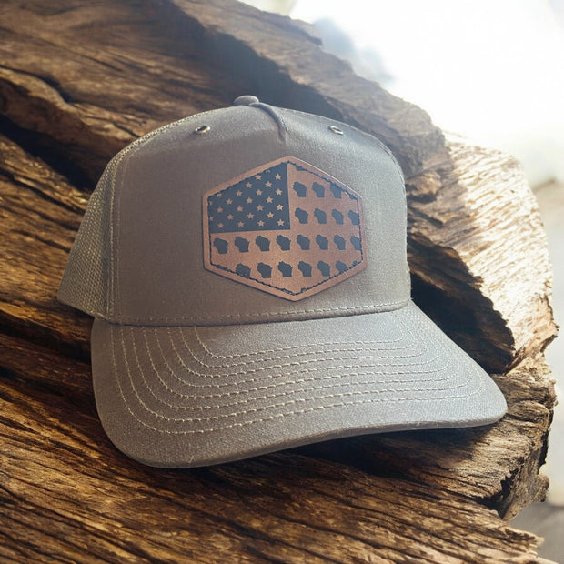 State USA Flag Leather Patch Hat – Trucker Cap USA Pride - SystemPoint Solutions