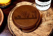 Turkey Wildlife Leather Coaster Set - Handcrafted Drink Coasters - 6 Piece Hunting Coasters with Holder - Rustic Home Decor - SystemPoint Solutions