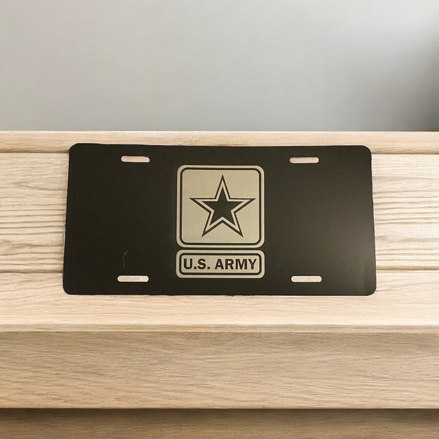 US Army Military Engraved Car Tag Black Aluminum Front License Plate - SystemPoint Solutions