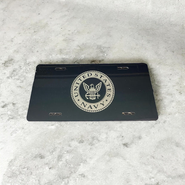 US Navy Military Engraved Car Tag Black Aluminum Front License Plate - SystemPoint Solutions