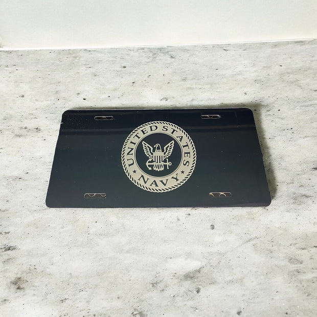 US Navy Military Engraved Car Tag Black Aluminum Front License Plate - SystemPoint Solutions