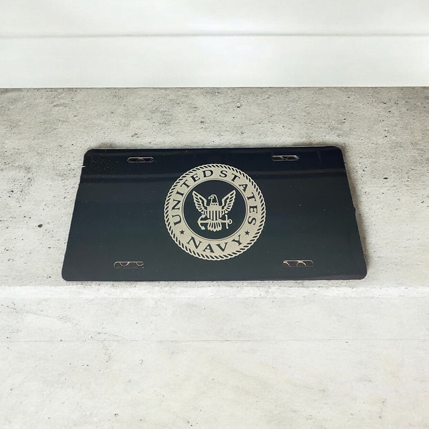 US Navy Military Engraved Car Tag Black Aluminum Front License Plate - SystemPoint Solutions