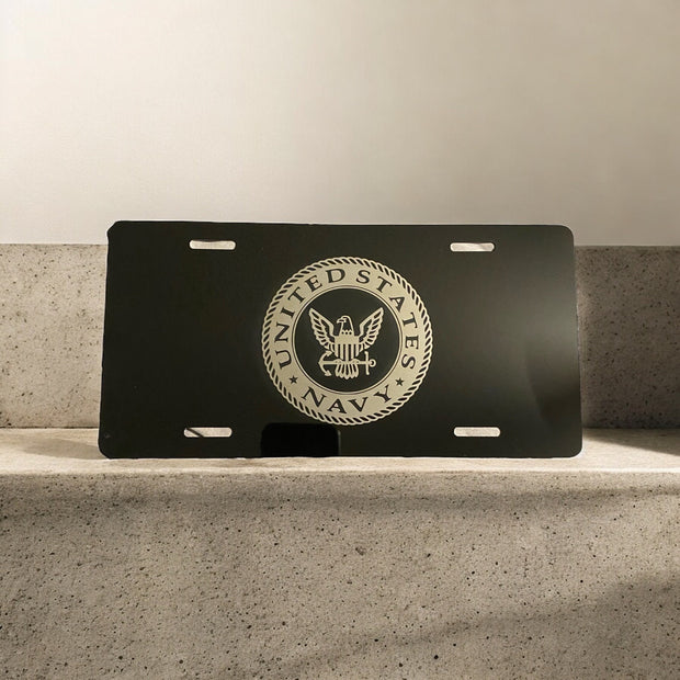 US Navy Military Engraved Car Tag Black Aluminum Front License Plate - SystemPoint Solutions