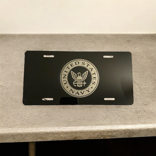 US Navy Military Engraved Car Tag Black Aluminum Front License Plate - SystemPoint Solutions