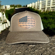 USA Dodge RAM-Style Truck Flag Patch Trucker Hat - Tan Mesh Snapback Cap - SystemPoint Solutions