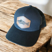 USA Walleye Hat – Leather Patch Trucker Cap | American Flag Fishing Hat | Custom Engraved Fishing Gift | Outdoorsman & Angler Hat - SystemPoint Solutions