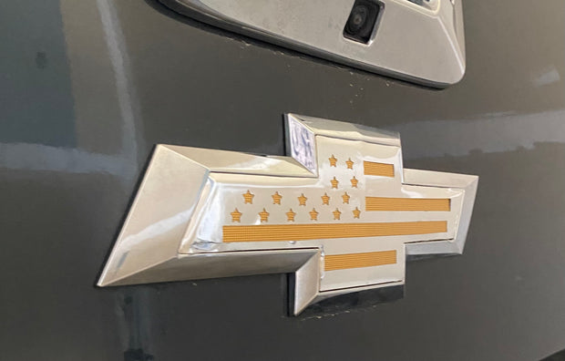 Chevrolet Silverado Cutout Patriotic Flag Emblem Overlays Front & Rear Emblems - SystemPoint Solutions