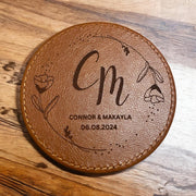 Personalized Leather Minimalist Initial Coaster Set - Engraved Name - 6 Piece Drink Coasters with Holder - Customized Housewarming Gift - SystemPoint Solutions